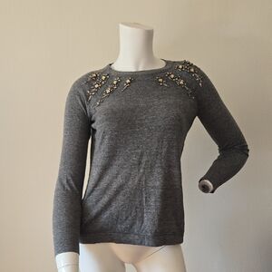 LOFT Charcoal Embellished Long Sleeve Top